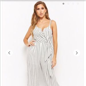 Forever 21 white and black stripe jumpsuit